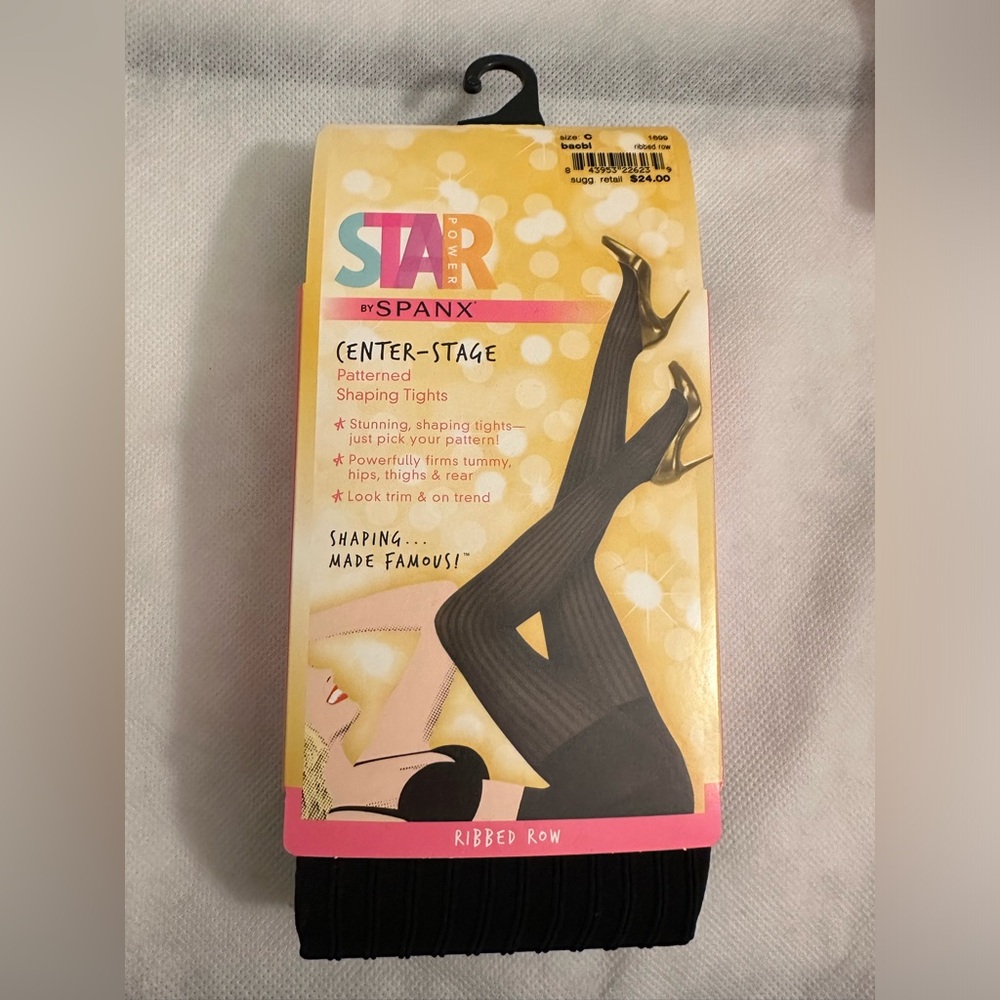 NWT Spanx Star Power Center Stage Pattern Shaping Tight Ribbed Row Size C Black
